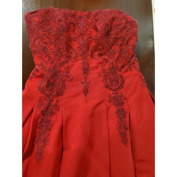 Marchesa Notte Strapless Embroidered Dress Size 2 Red Formal Cocktail Silk Blend - Picture 7 of 14